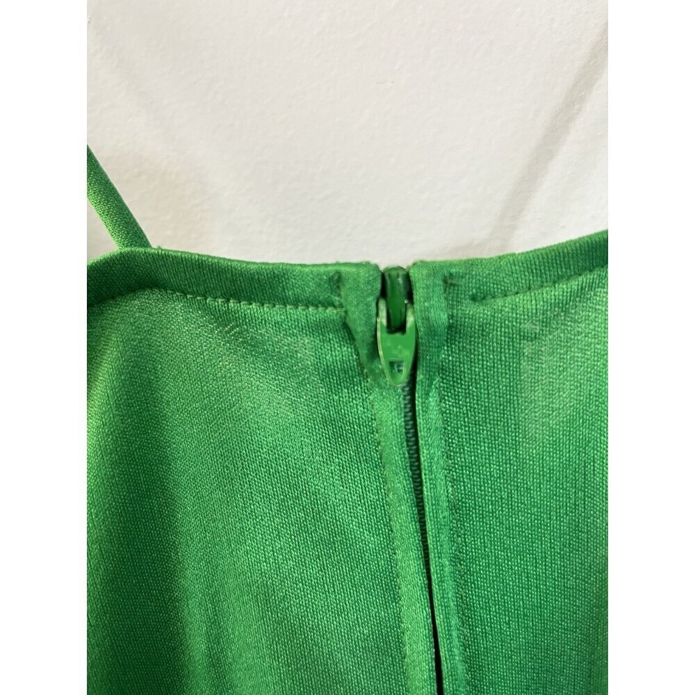 Vtg 70s Funky Sexy Halter Kelly Green Asymmetrical Halter Disco Dress 5 💚 - Picture 7 of 10